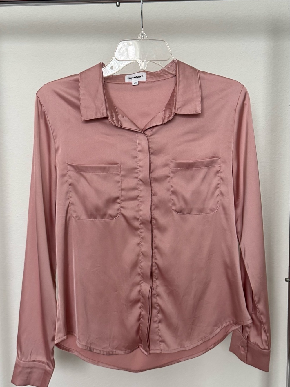 Revolve Superdown Pink Satin Button-Down Shirt XS